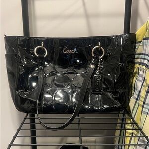 Coach Glossy Black Patent Leather Tote